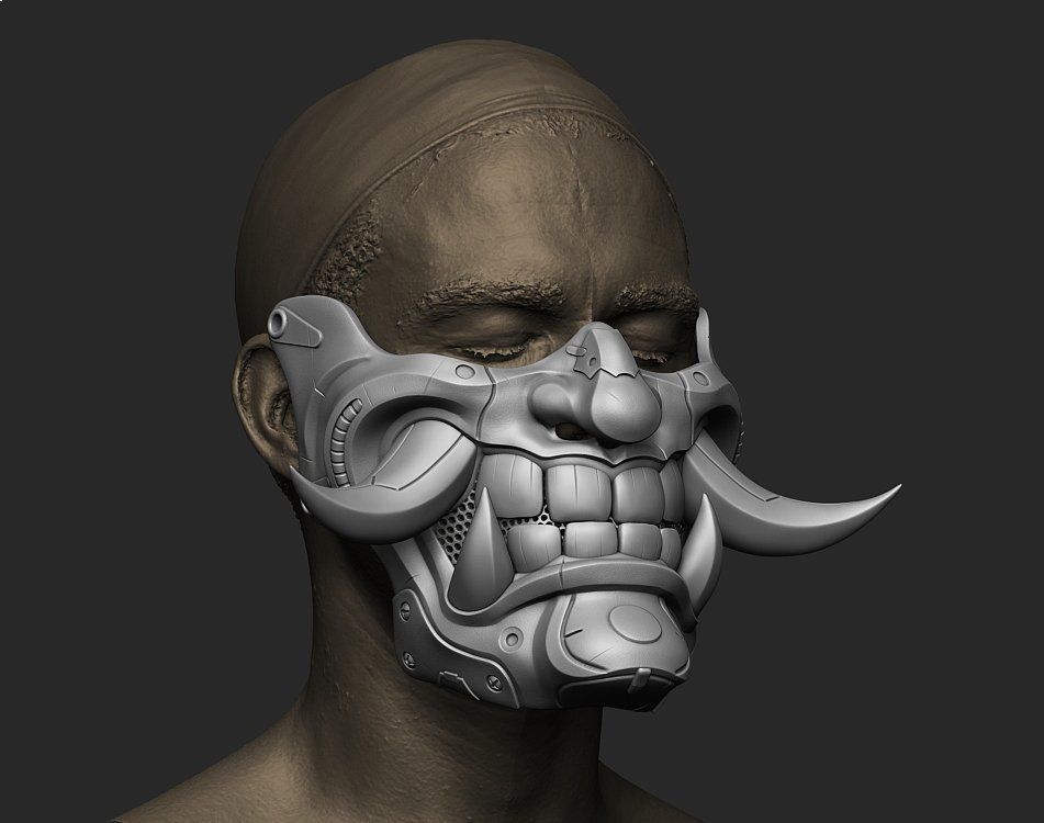 Cyber Half Oni Mask 2 3D print model_2