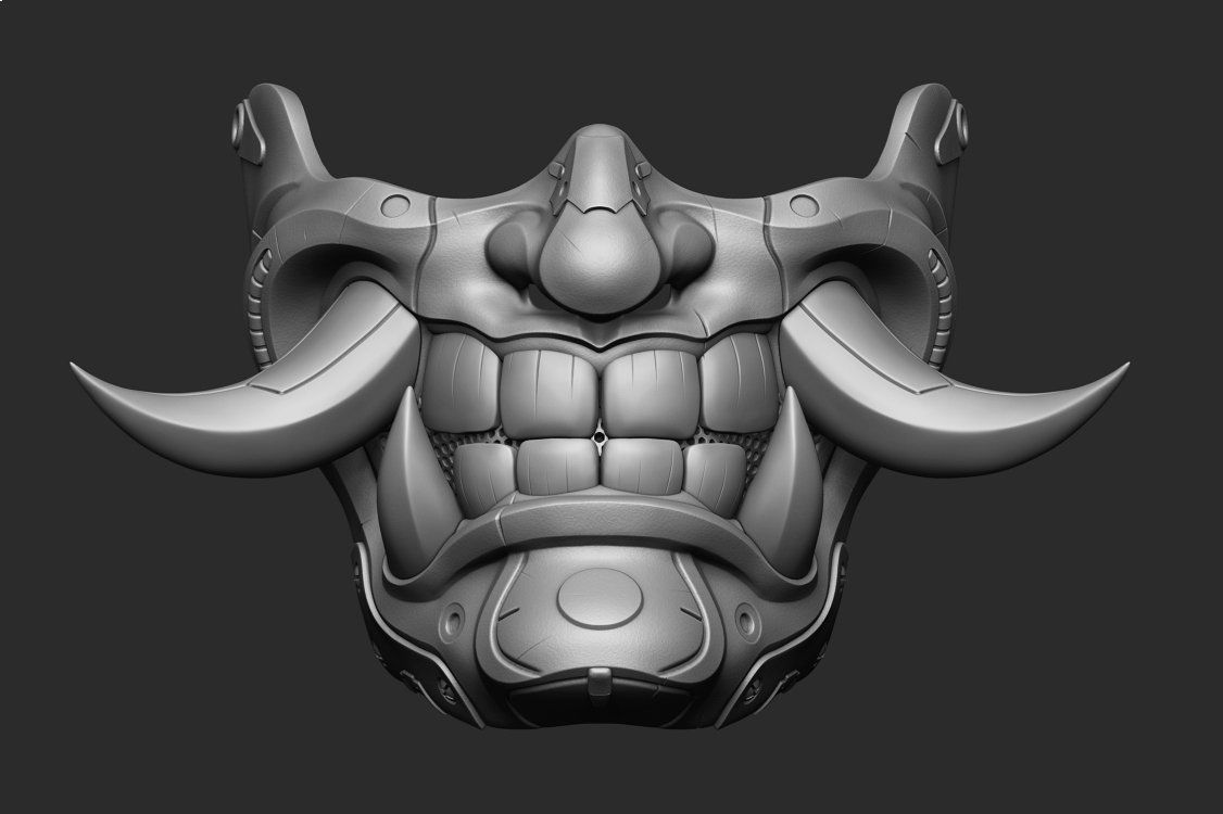 Cyber Half Oni Mask 2 3D print model_7