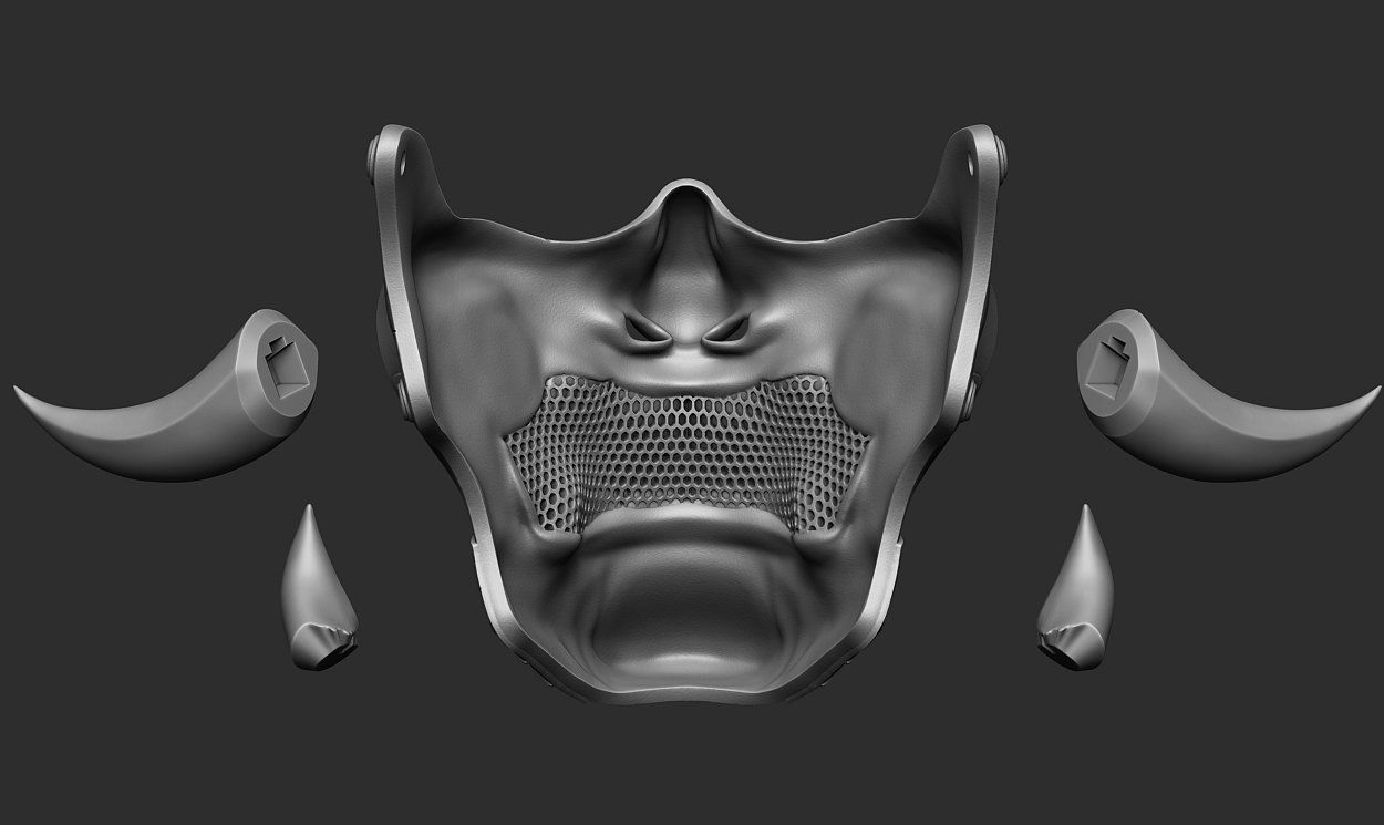 Cyber Half Oni Mask 2 3D print model_9