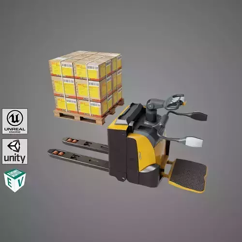Forklift 01 With Yellow Pallet Box All PBR Unity UE Textures Low-poly 3D model