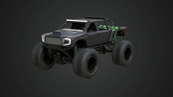 Black Matte Trophy Truck 3D model 2