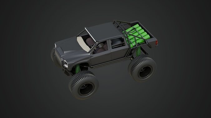Black Matte Trophy Truck 3D model 5