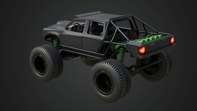 Black Matte Trophy Truck 3D model 7