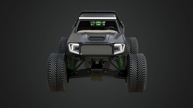 Black Matte Trophy Truck 3D model 4