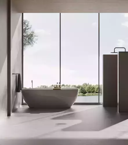 Bathroom scene project bathtub floor-to-ceiling window