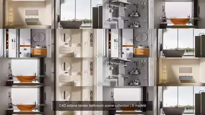 C4D octane render bathroom scene collection