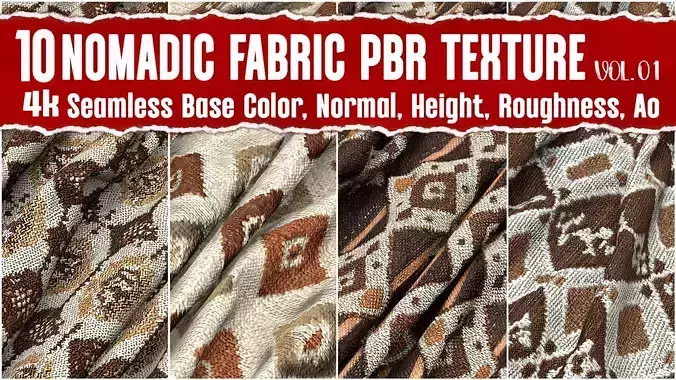 10 Nomadic Fabric VOL01 4K Seamless PNG PBR Textures Texture