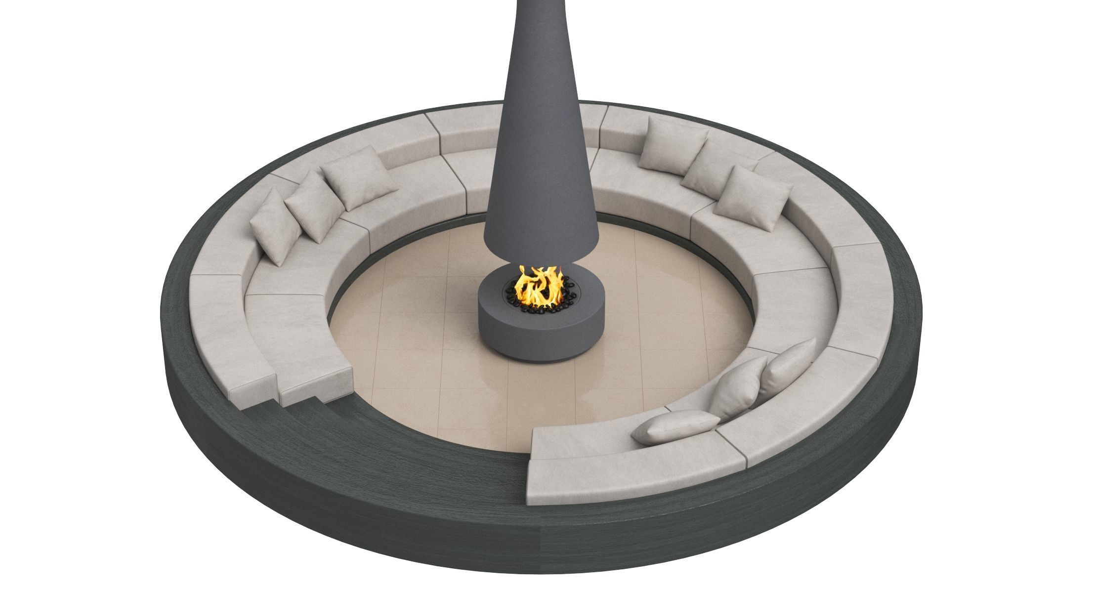 Circular Sunken Sofa with Firepit 3D model_1