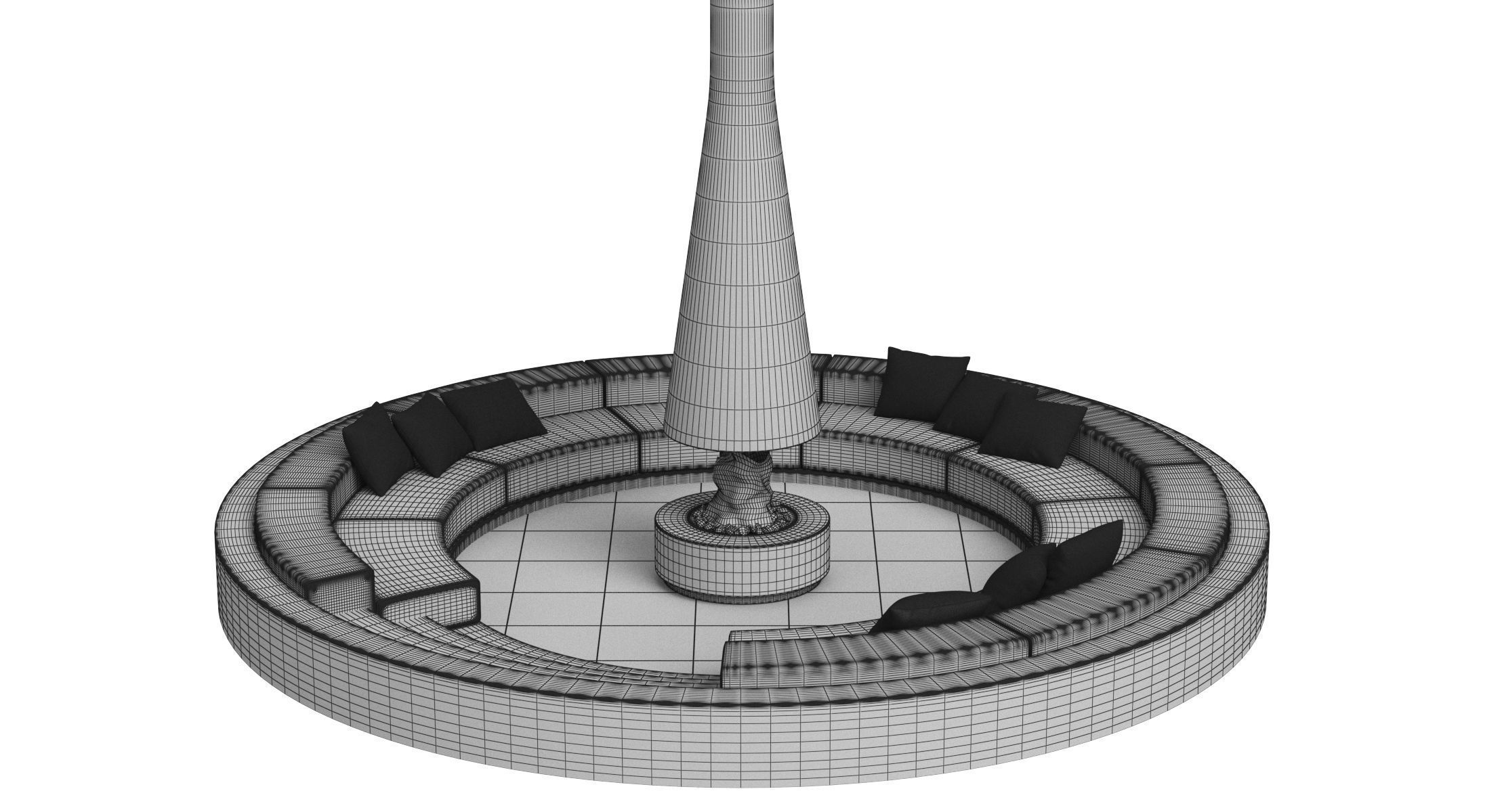 Circular Sunken Sofa with Firepit 3D model_6