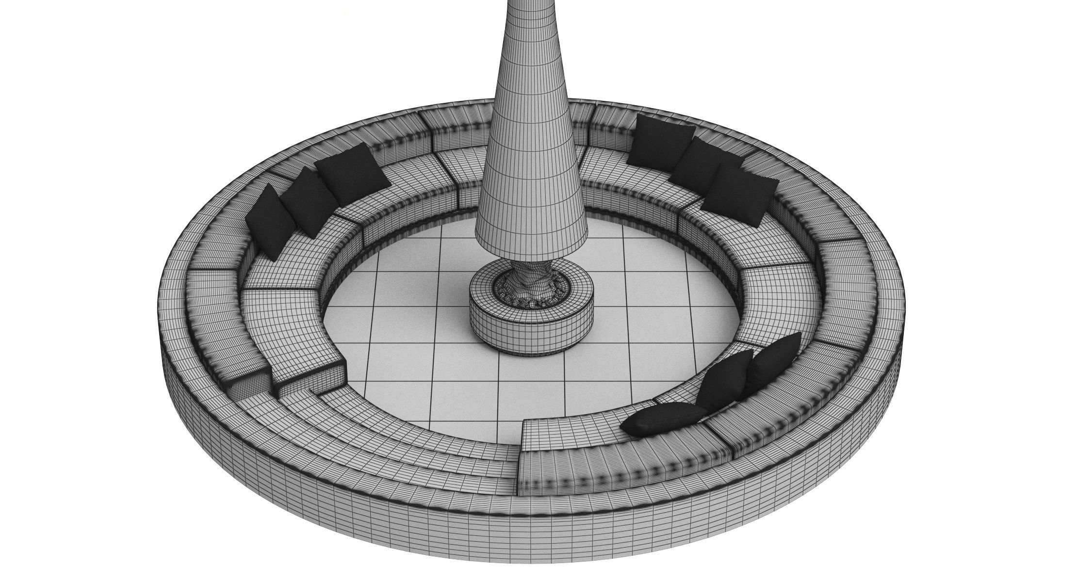 Circular Sunken Sofa with Firepit 3D model_7