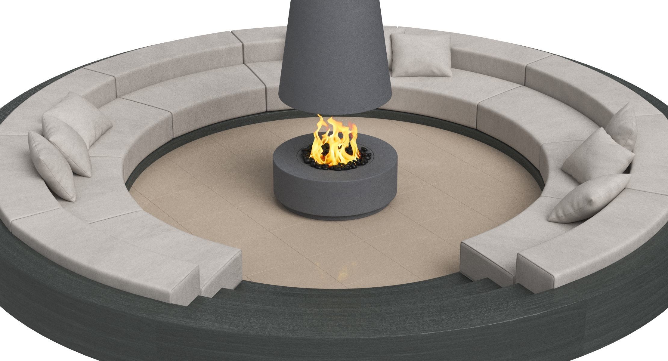 Circular Sunken Sofa with Firepit 3D model_4