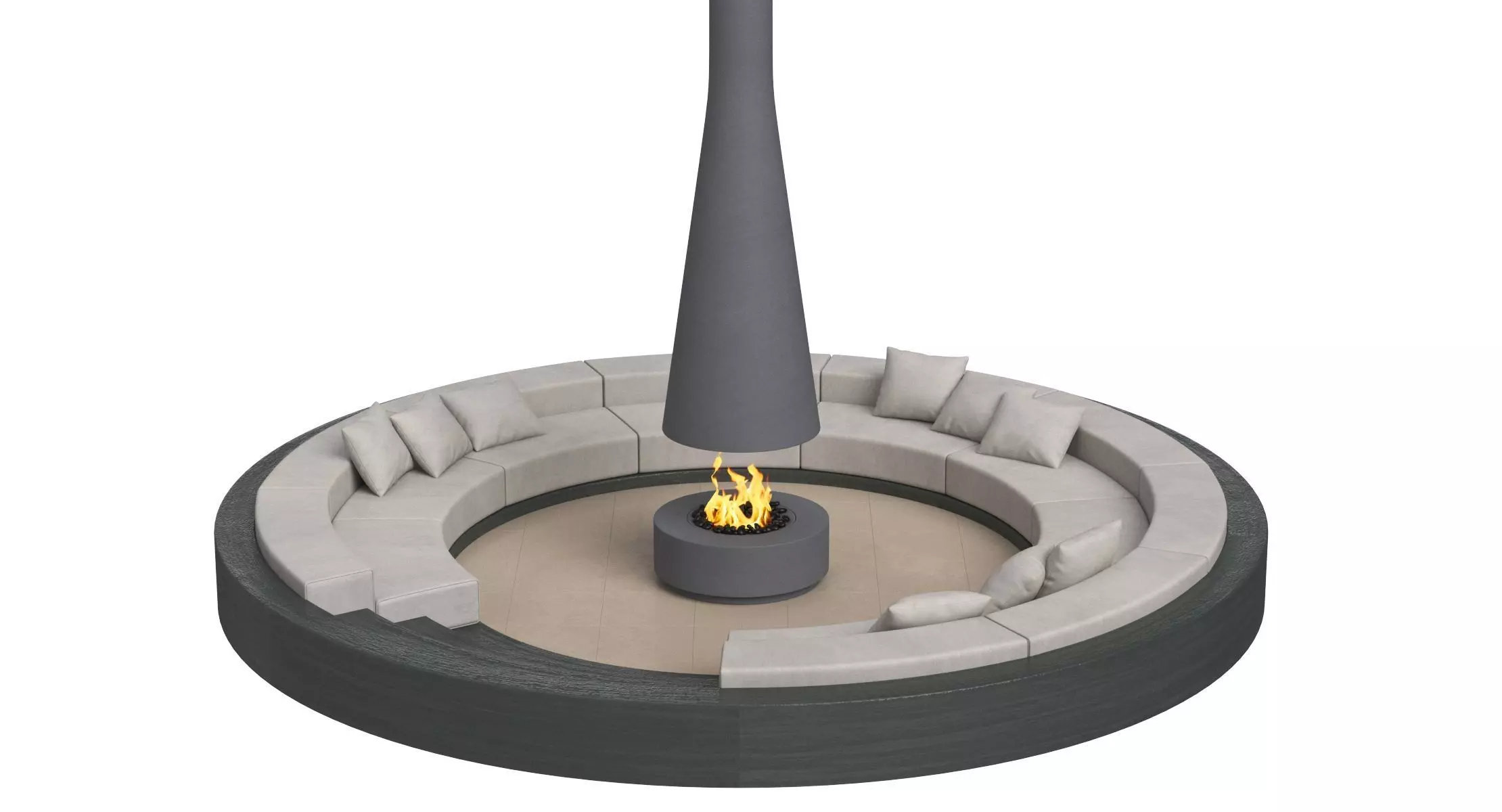 Circular Sunken Sofa with Firepit 3D model_0
