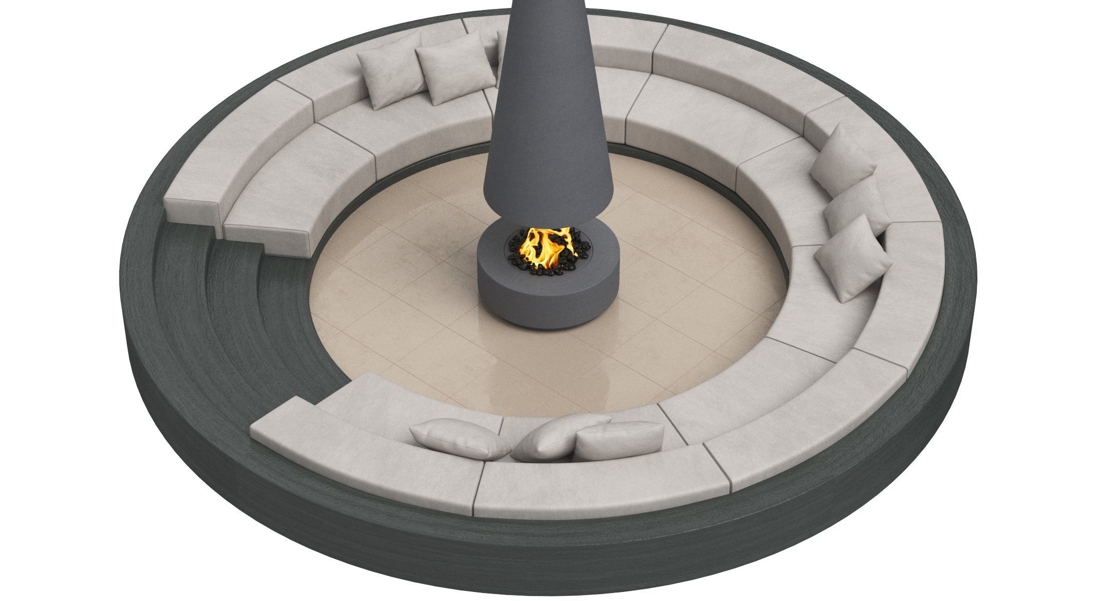 Circular Sunken Sofa with Firepit 3D model_3