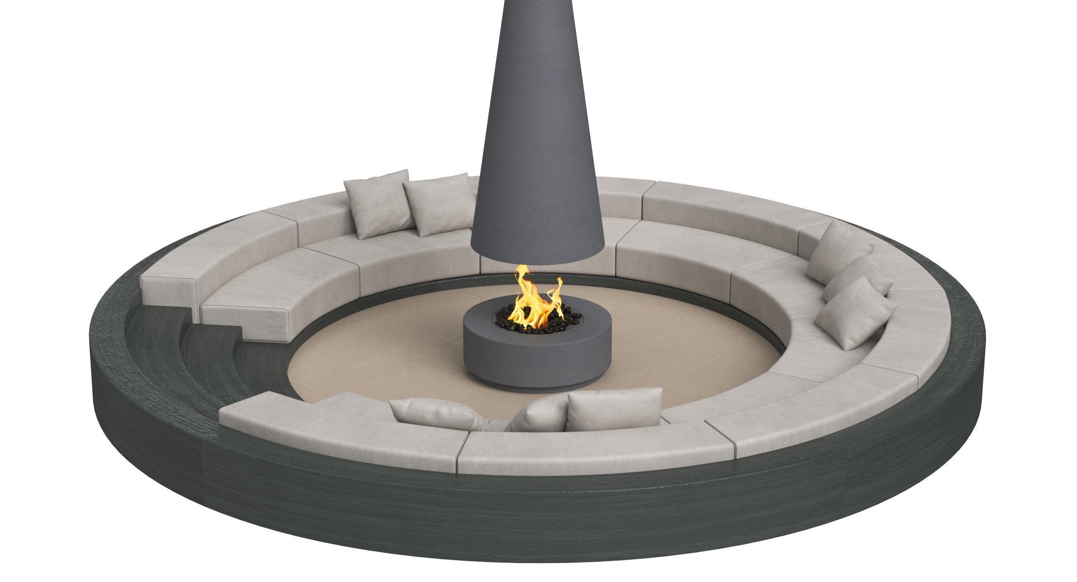 Circular Sunken Sofa with Firepit 3D model_2