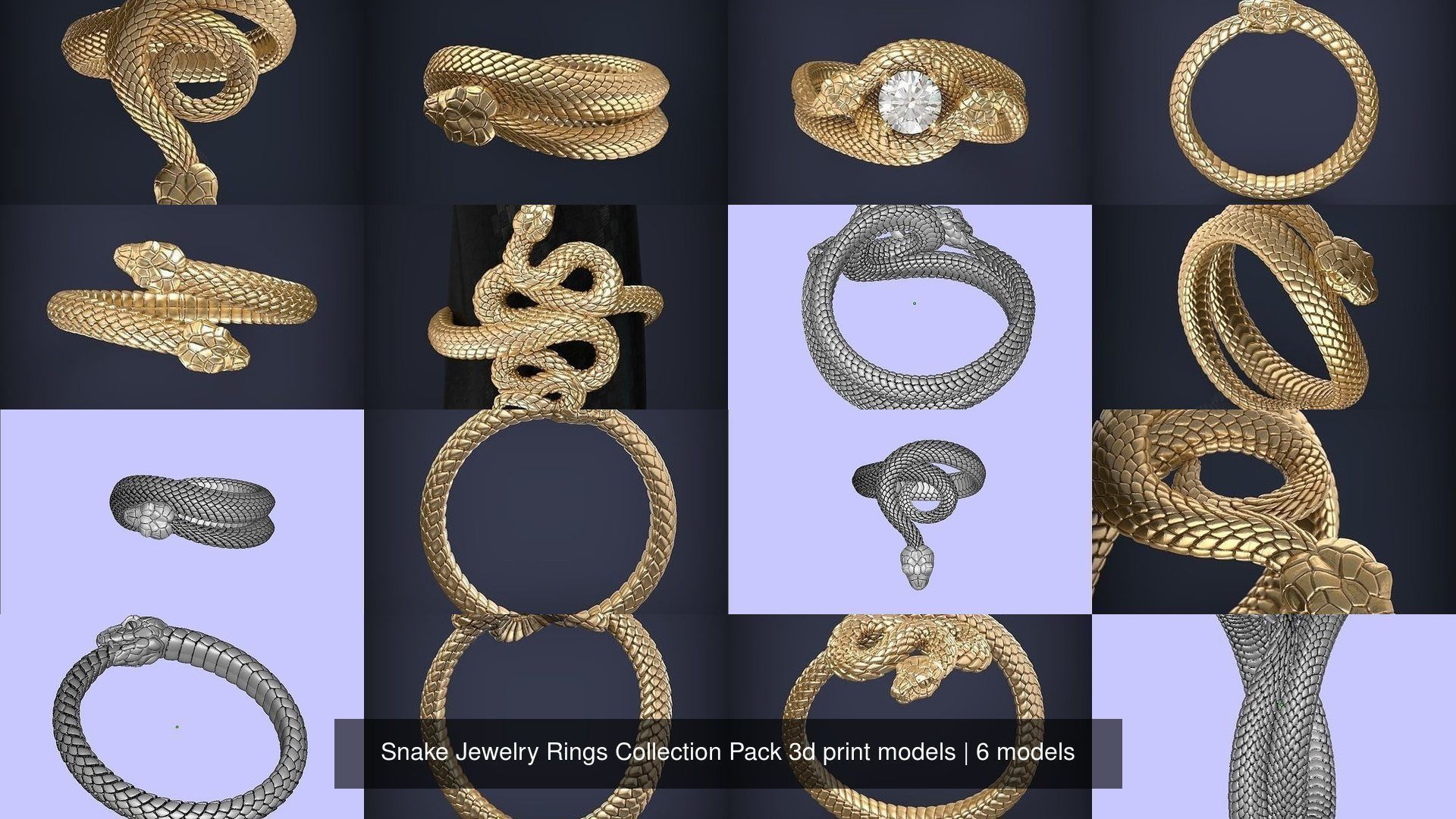 Snake Jewelry Rings Collection Pack 3d print models 3D print model_1