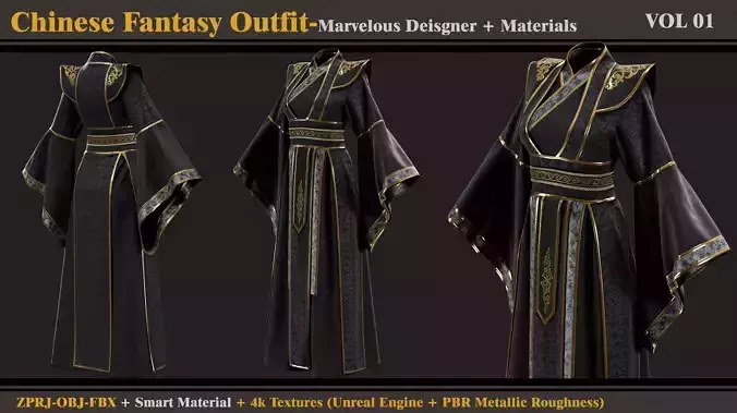Chinese Fantasy Outfit-MD-Clo3d-Smart Material-Textures-OBJ-FBX 3D model