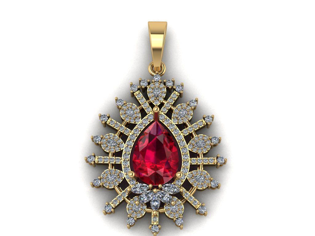Pear Gold Pendant with ruby gem 3D print model_1