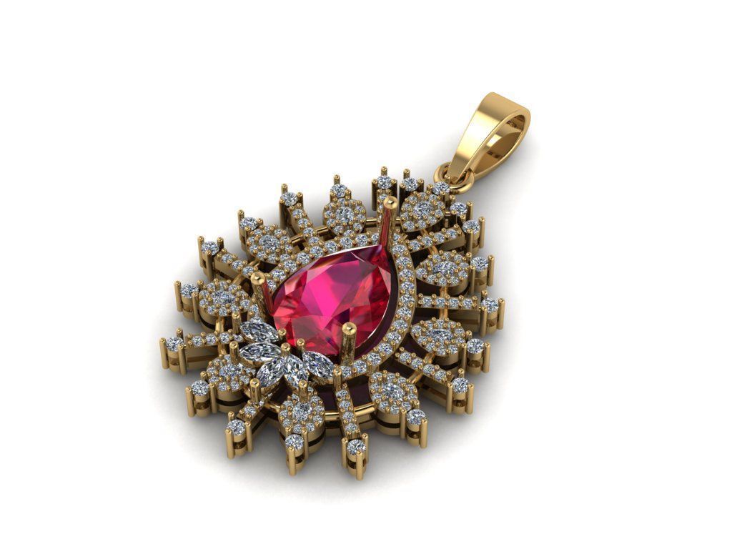 Pear Gold Pendant with ruby gem 3D print model_2