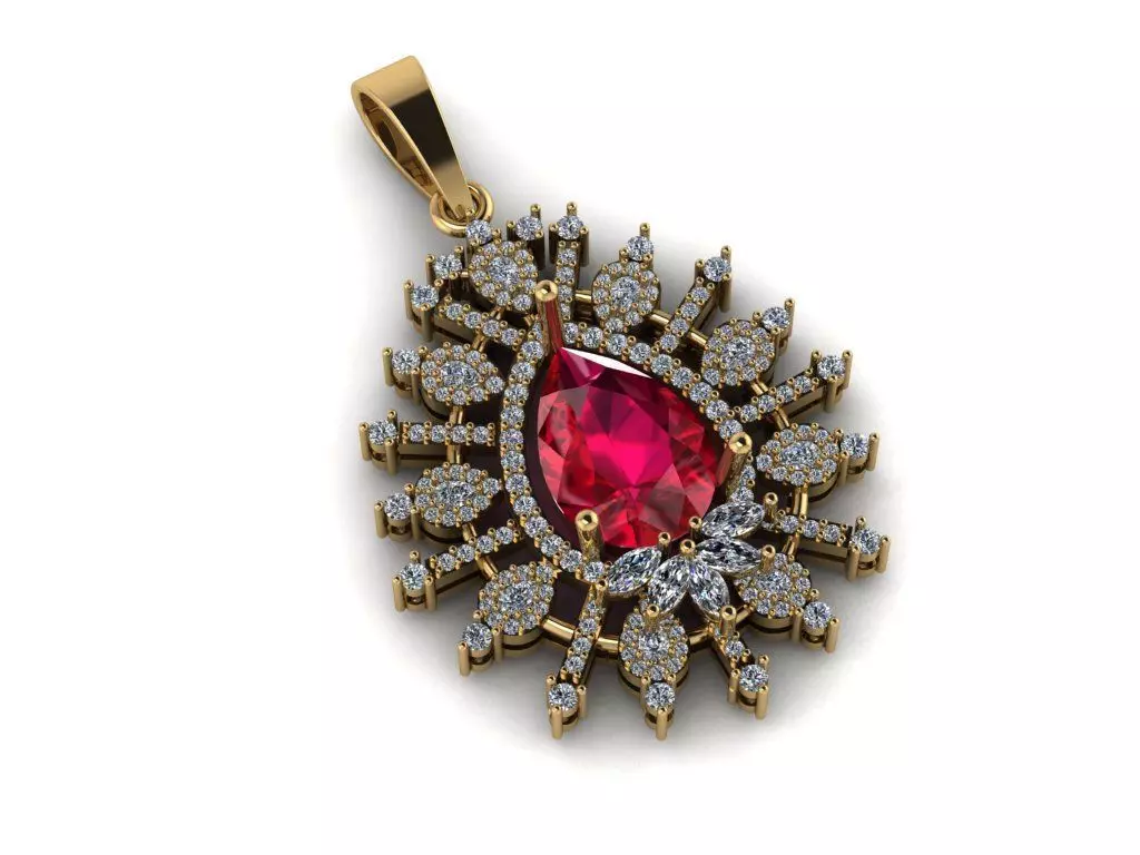 Pear Gold Pendant with ruby gem 3D print model_0