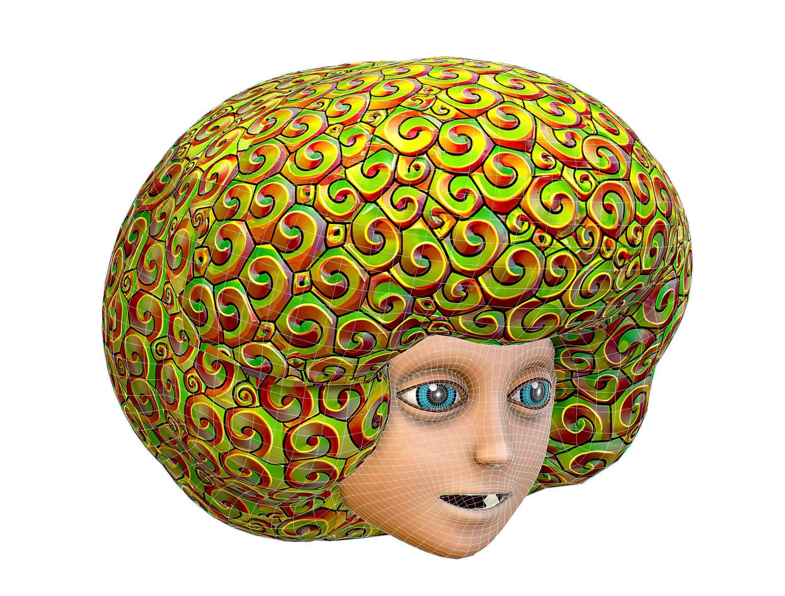 Gold Yellow Afro Hair Cartoon Young Head Wig Low-poly 3D model_15