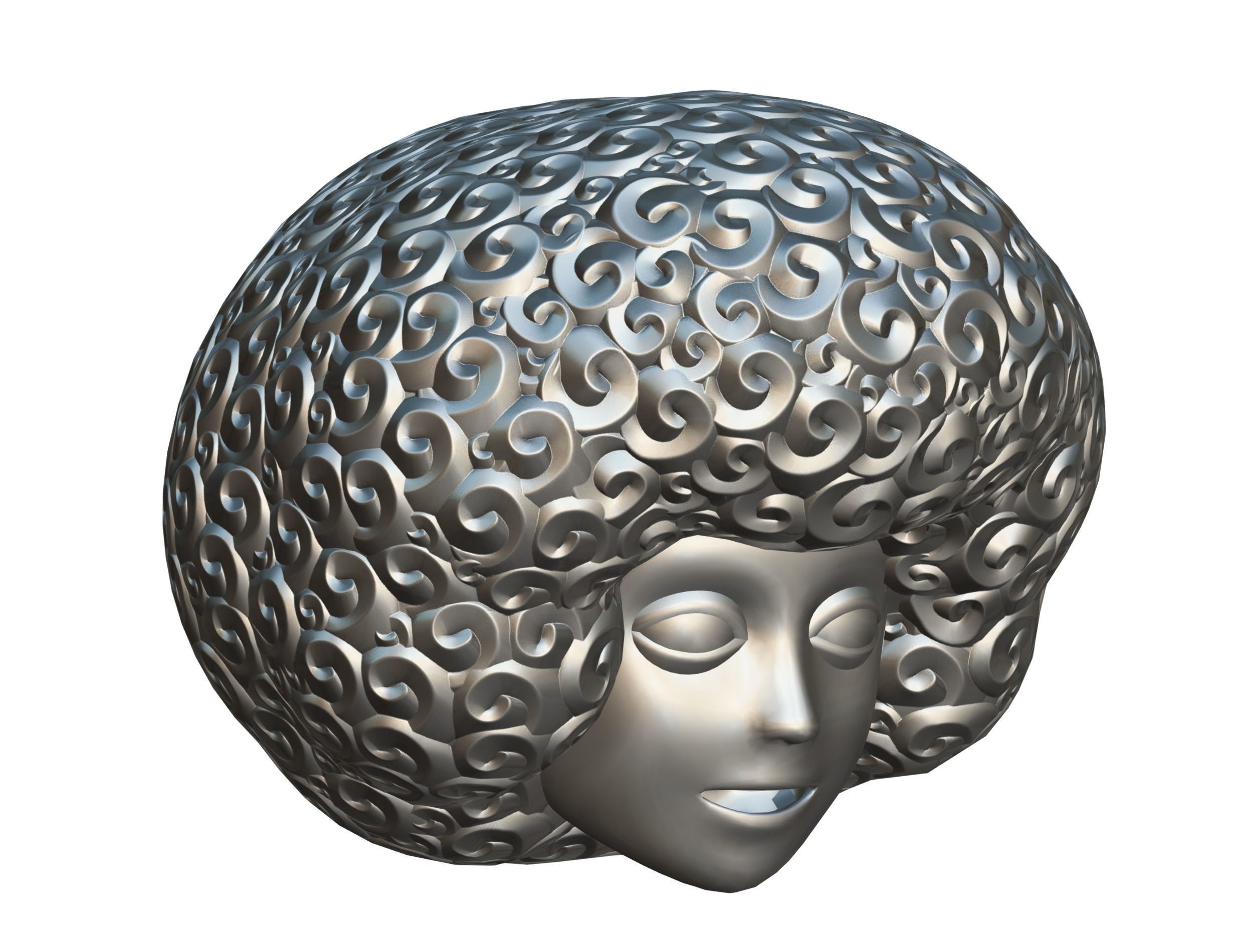 Gold Yellow Afro Hair Cartoon Young Head Wig Low-poly 3D model_17