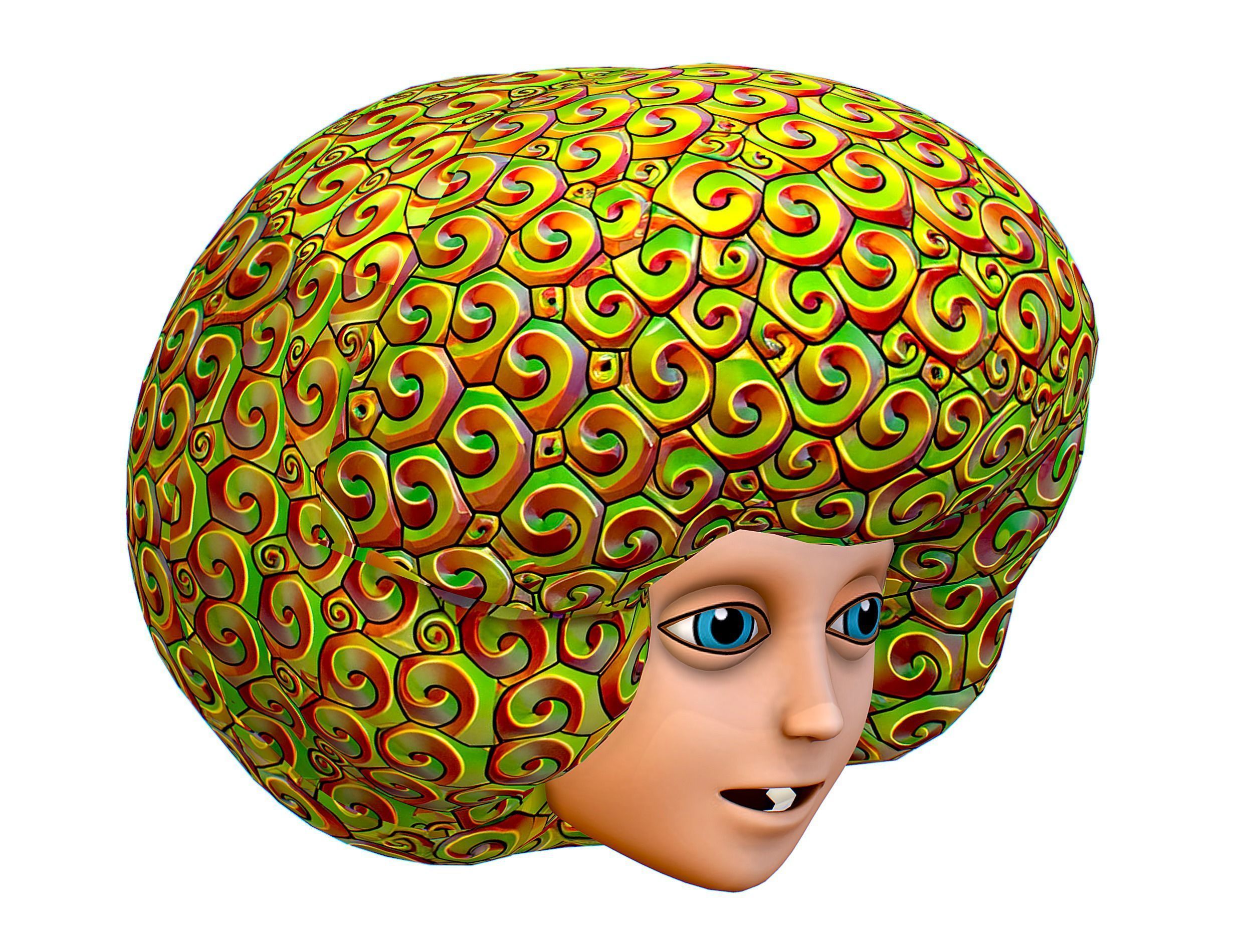 Gold Yellow Afro Hair Cartoon Young Head Wig Low-poly 3D model_9