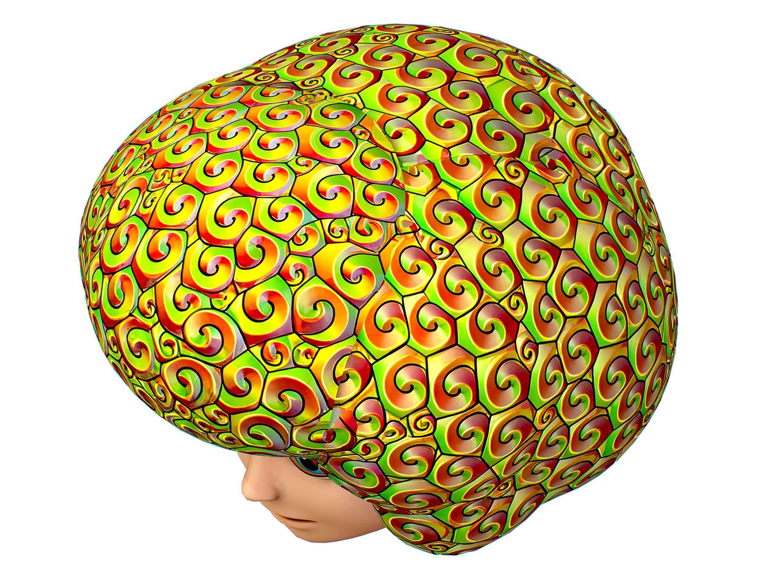 Gold Yellow Afro Hair Cartoon Young Head Wig Low-poly 3D model_11