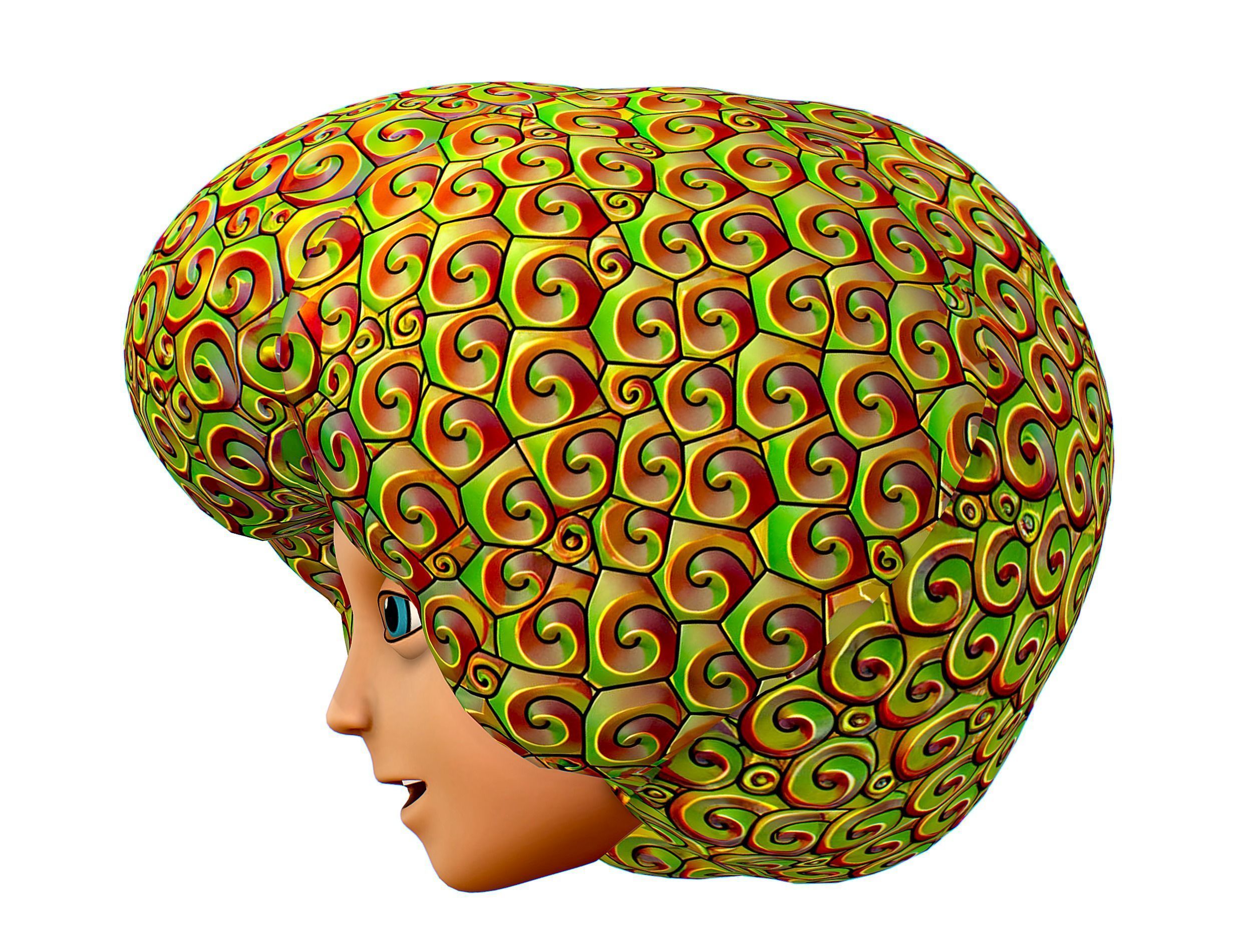 Gold Yellow Afro Hair Cartoon Young Head Wig Low-poly 3D model_3