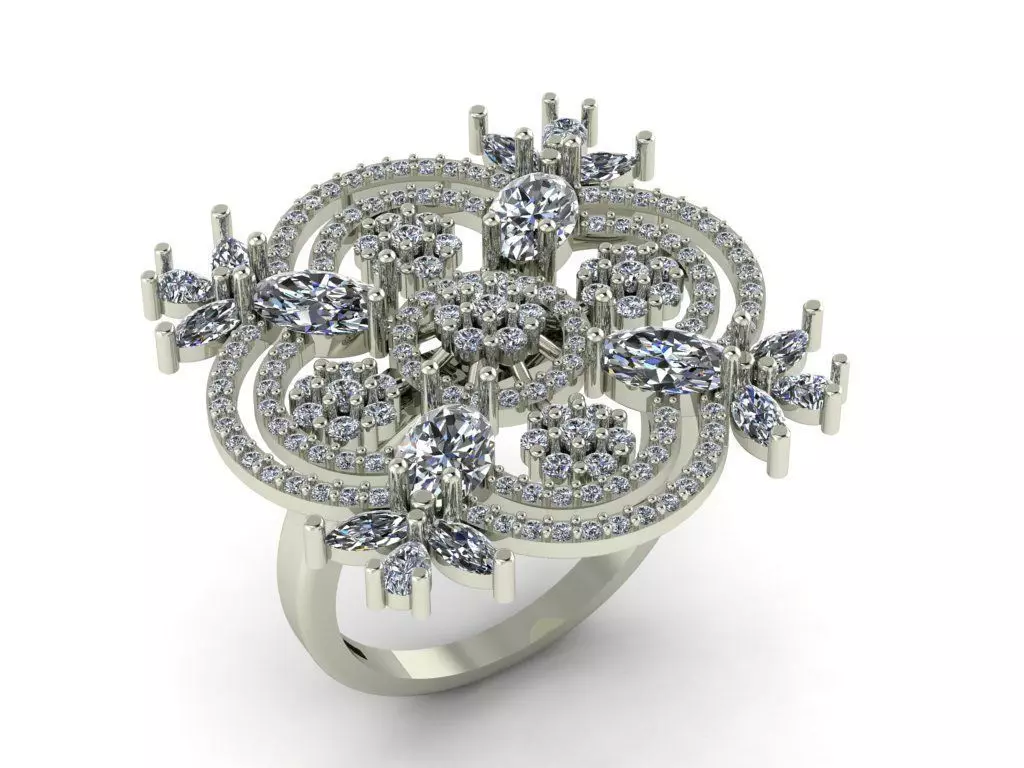Flower circular diamond ring  3D print model_0