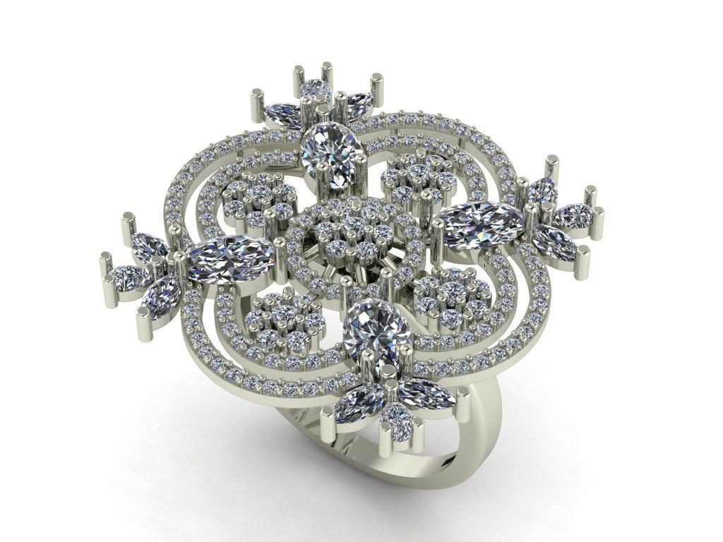 Flower circular diamond ring  3D print model_2