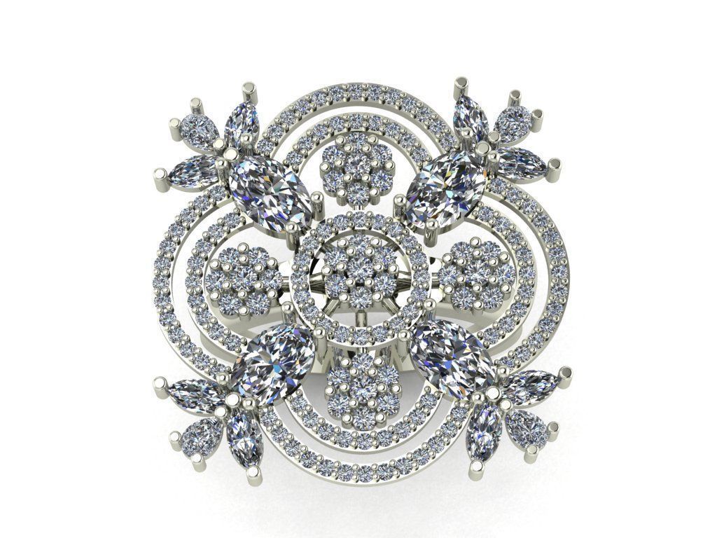 Flower circular diamond ring  3D print model_1
