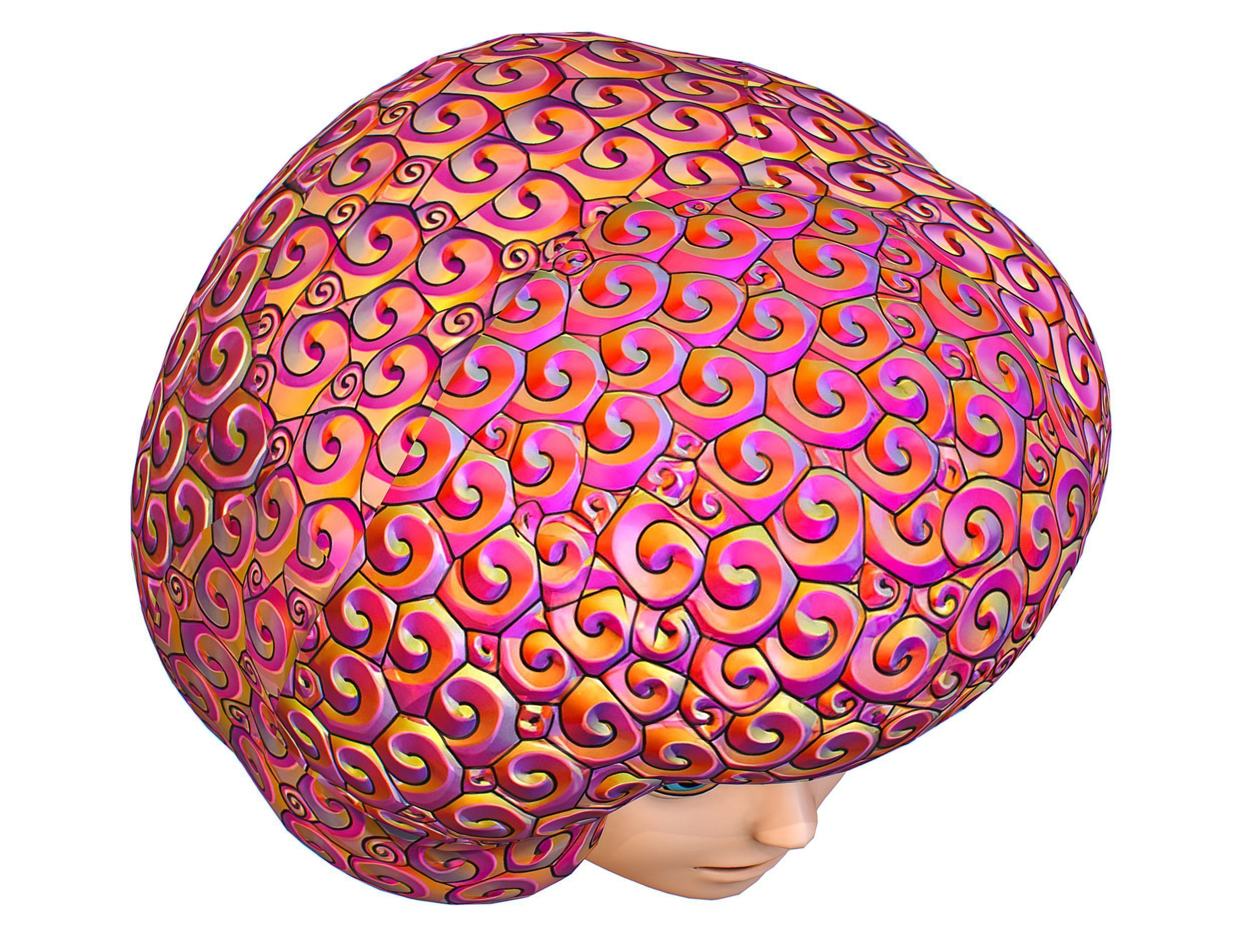 Stylized Afro Pink Neon Hair Multicolor Hot Wig Low-poly 3D model_10