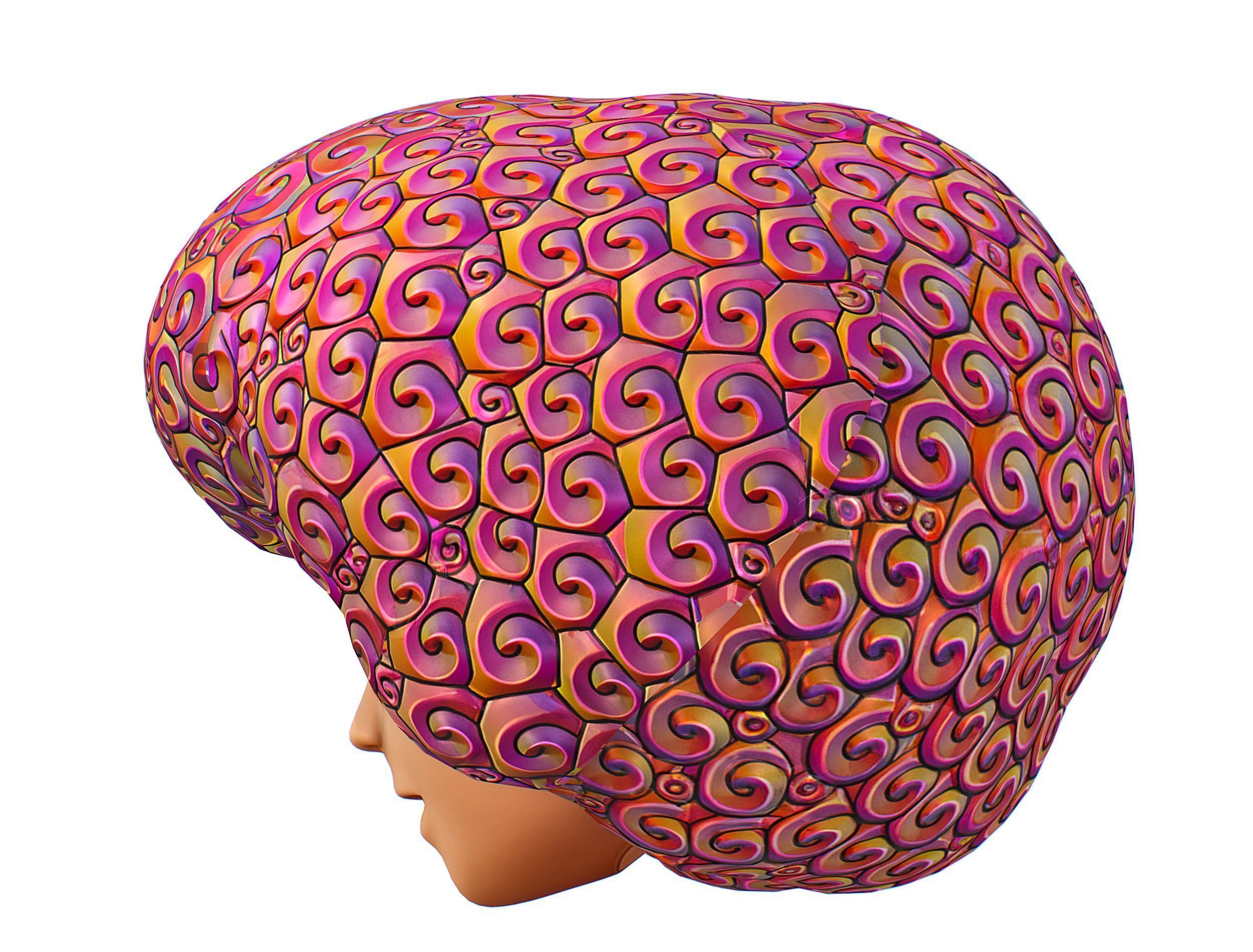 Stylized Afro Pink Neon Hair Multicolor Hot Wig Low-poly 3D model_3