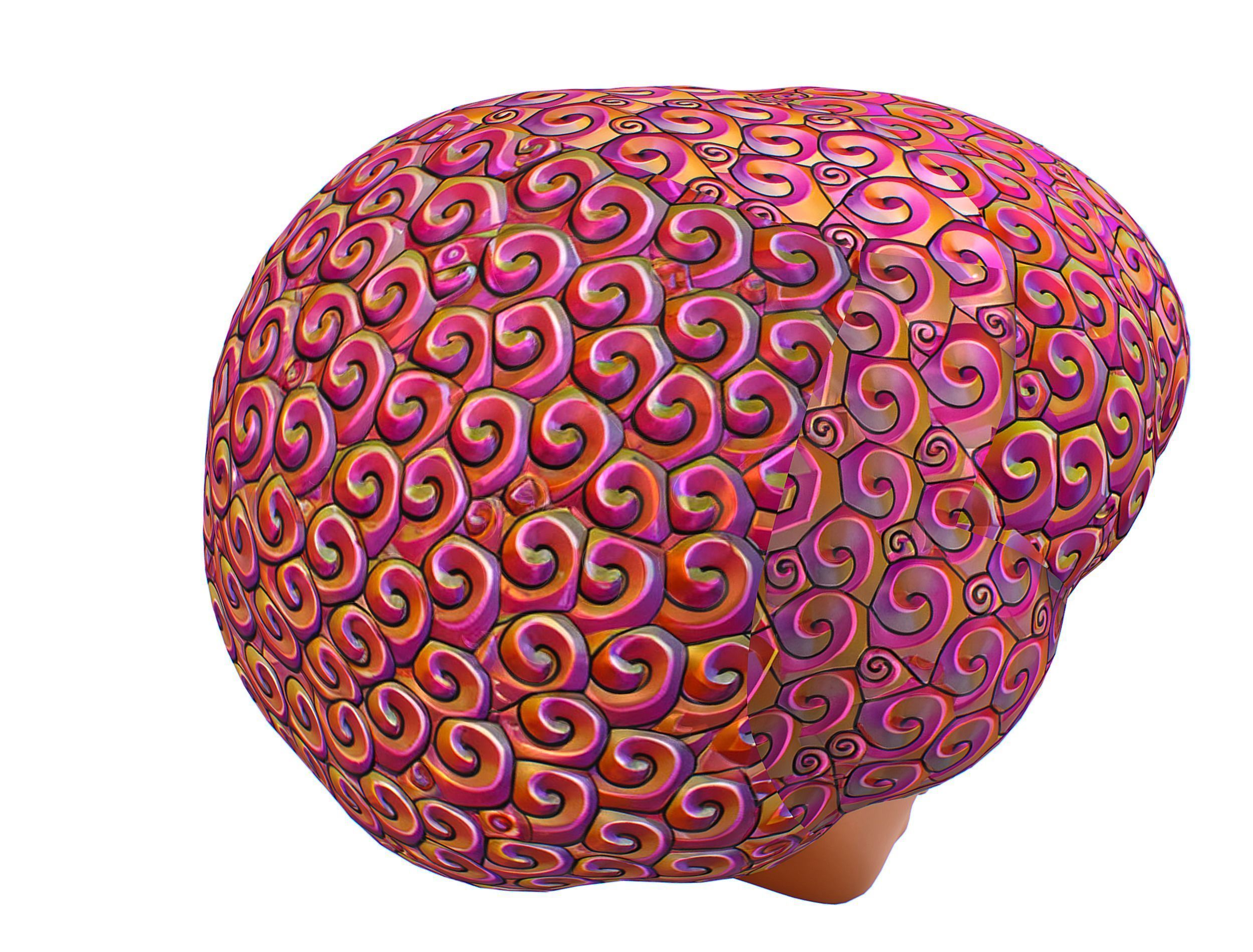 Stylized Afro Pink Neon Hair Multicolor Hot Wig Low-poly 3D model_7