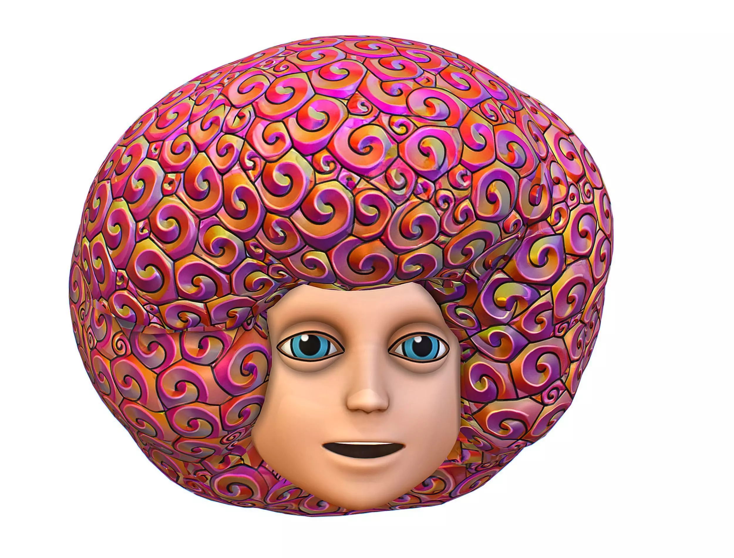 Stylized Afro Pink Neon Hair Multicolor Hot Wig Low-poly 3D model_0