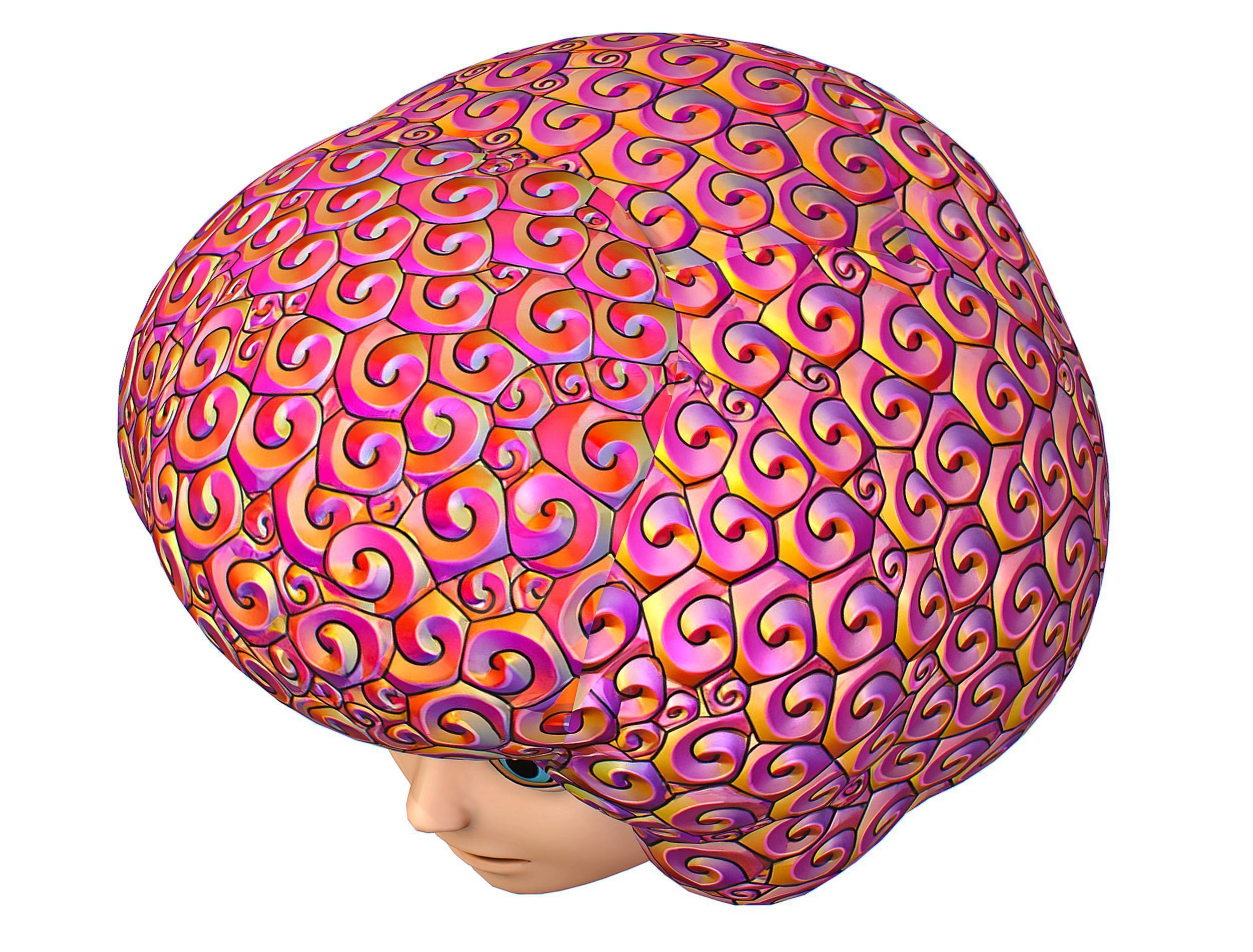 Stylized Afro Pink Neon Hair Multicolor Hot Wig Low-poly 3D model_11