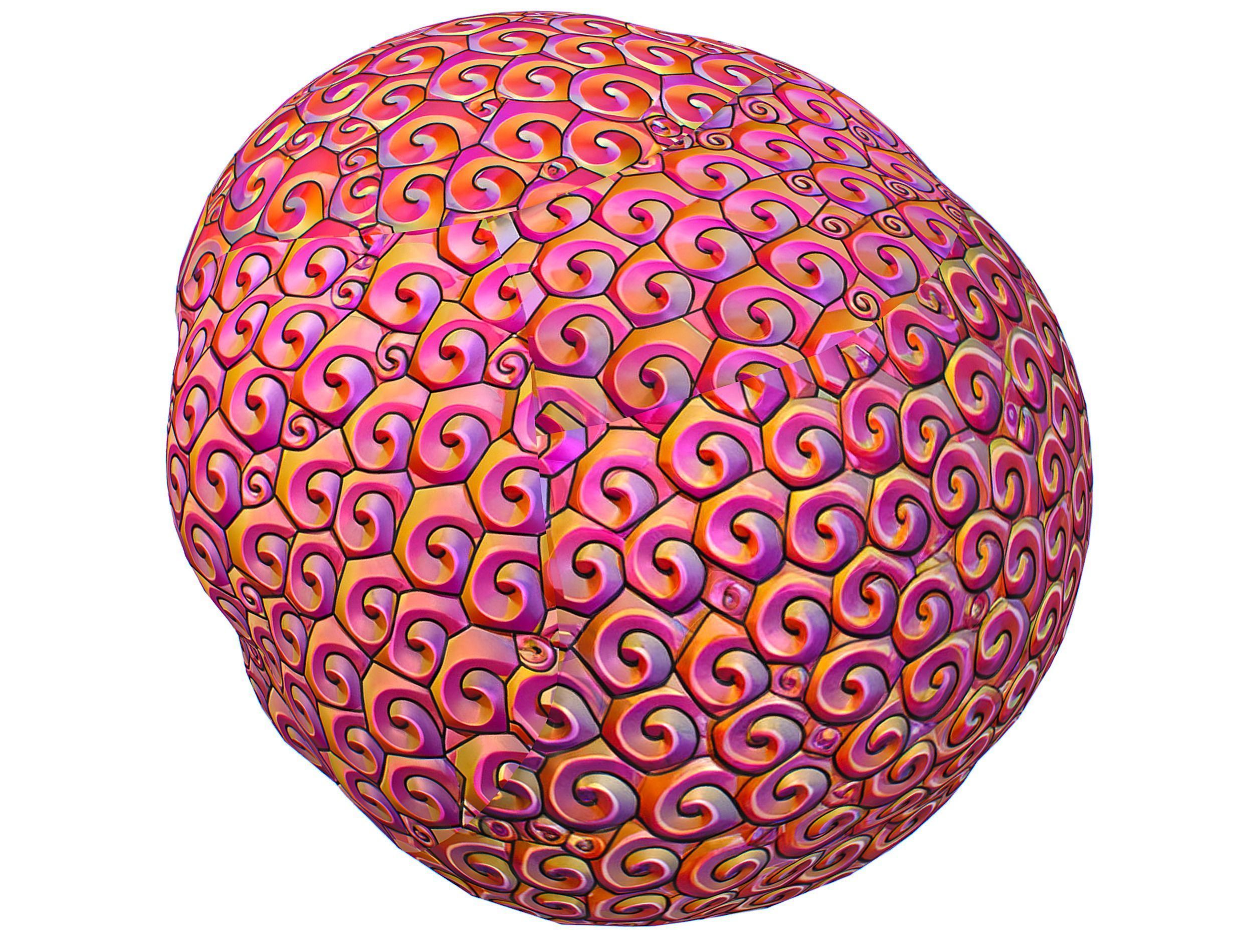 Stylized Afro Pink Neon Hair Multicolor Hot Wig Low-poly 3D model_12