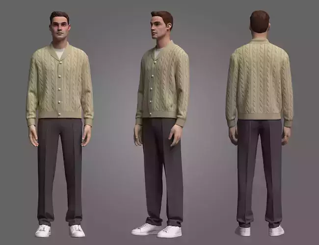 Male Cardigan T-shirts and Pant Outfit 3D model
