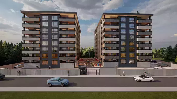 Modern Residential Apartment Site Complex Lumion Scene 3D model