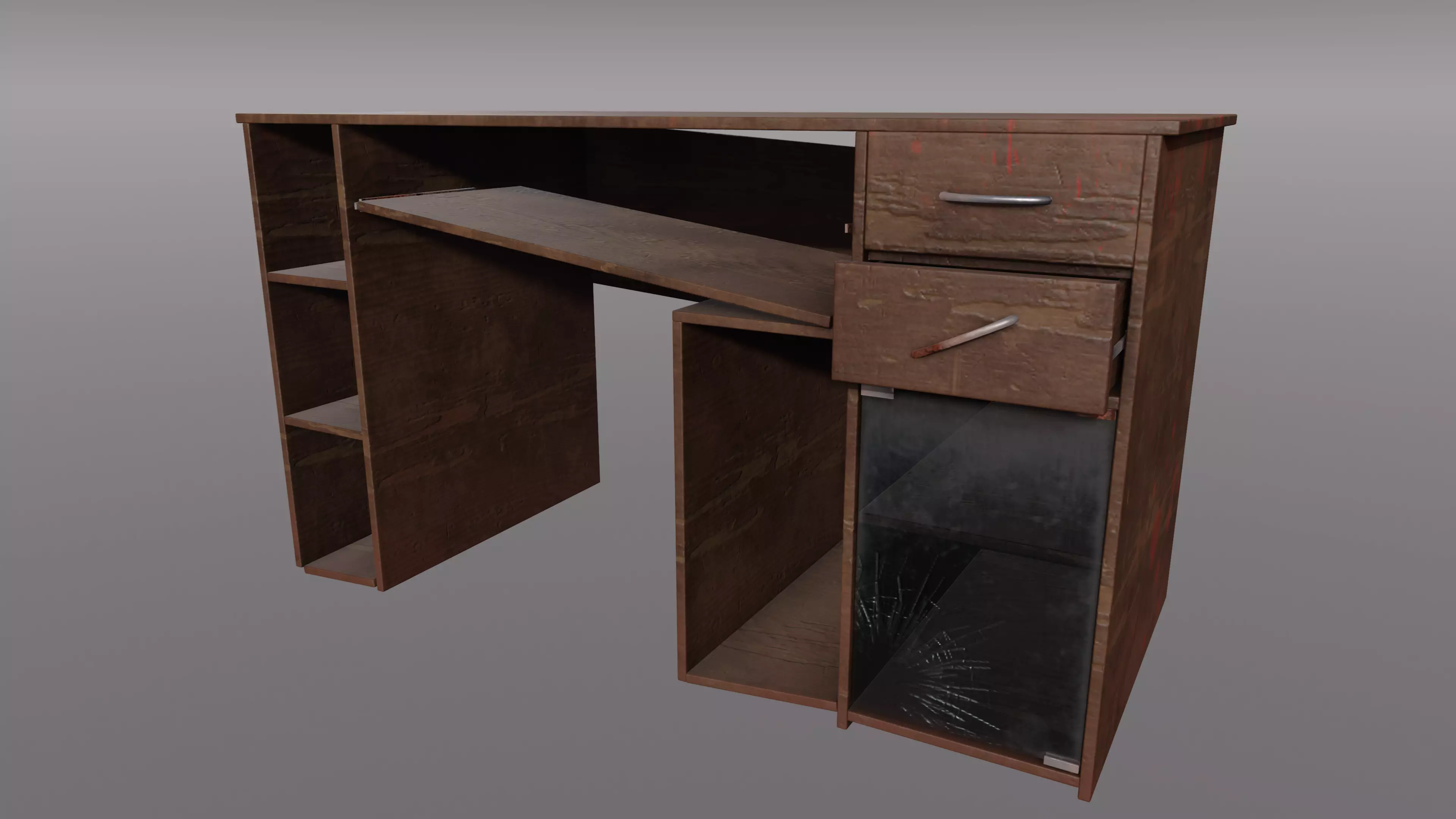 Old Wooden Desk Low-poly 3D model_0