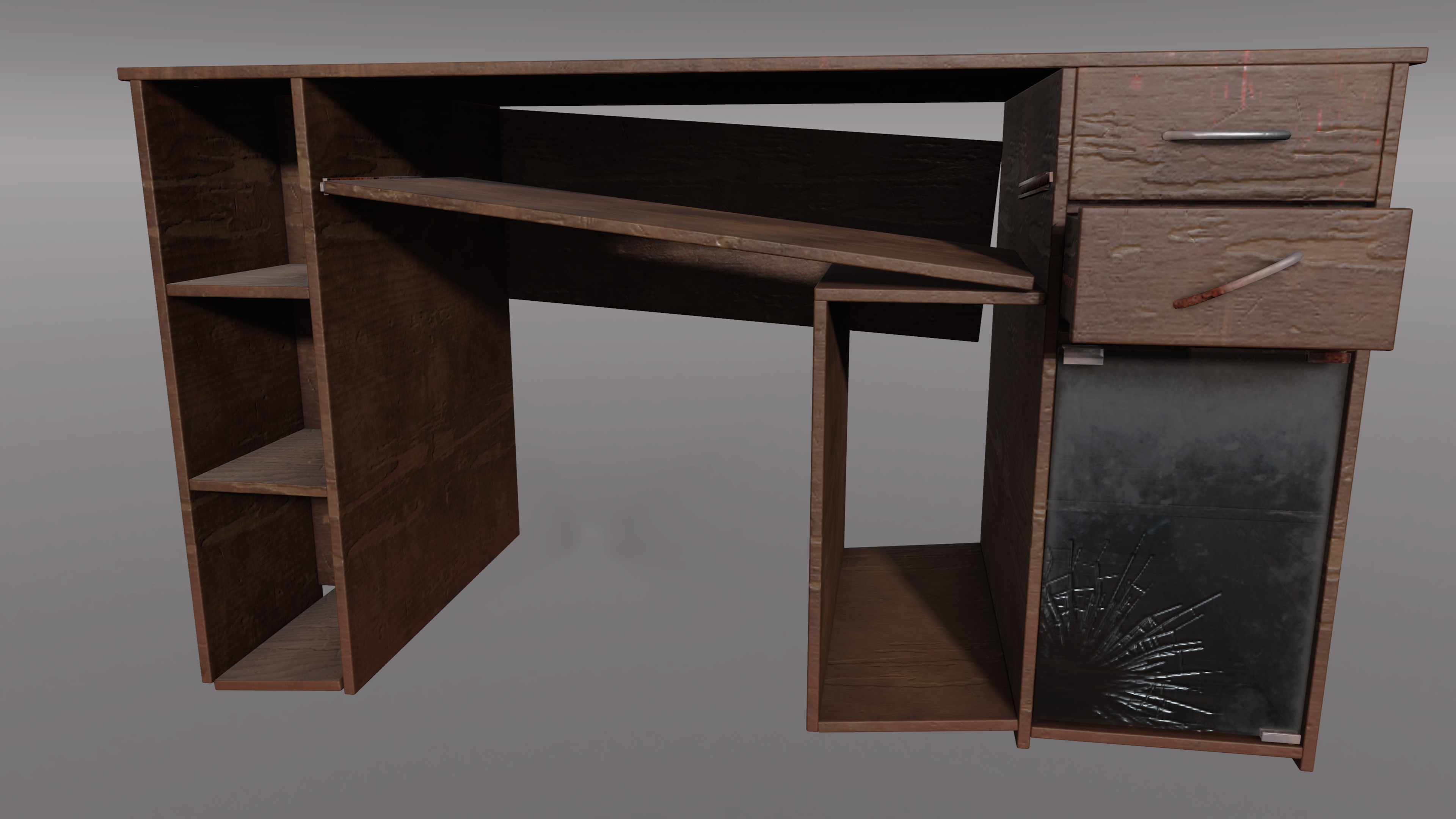 Old Wooden Desk Low-poly 3D model_1