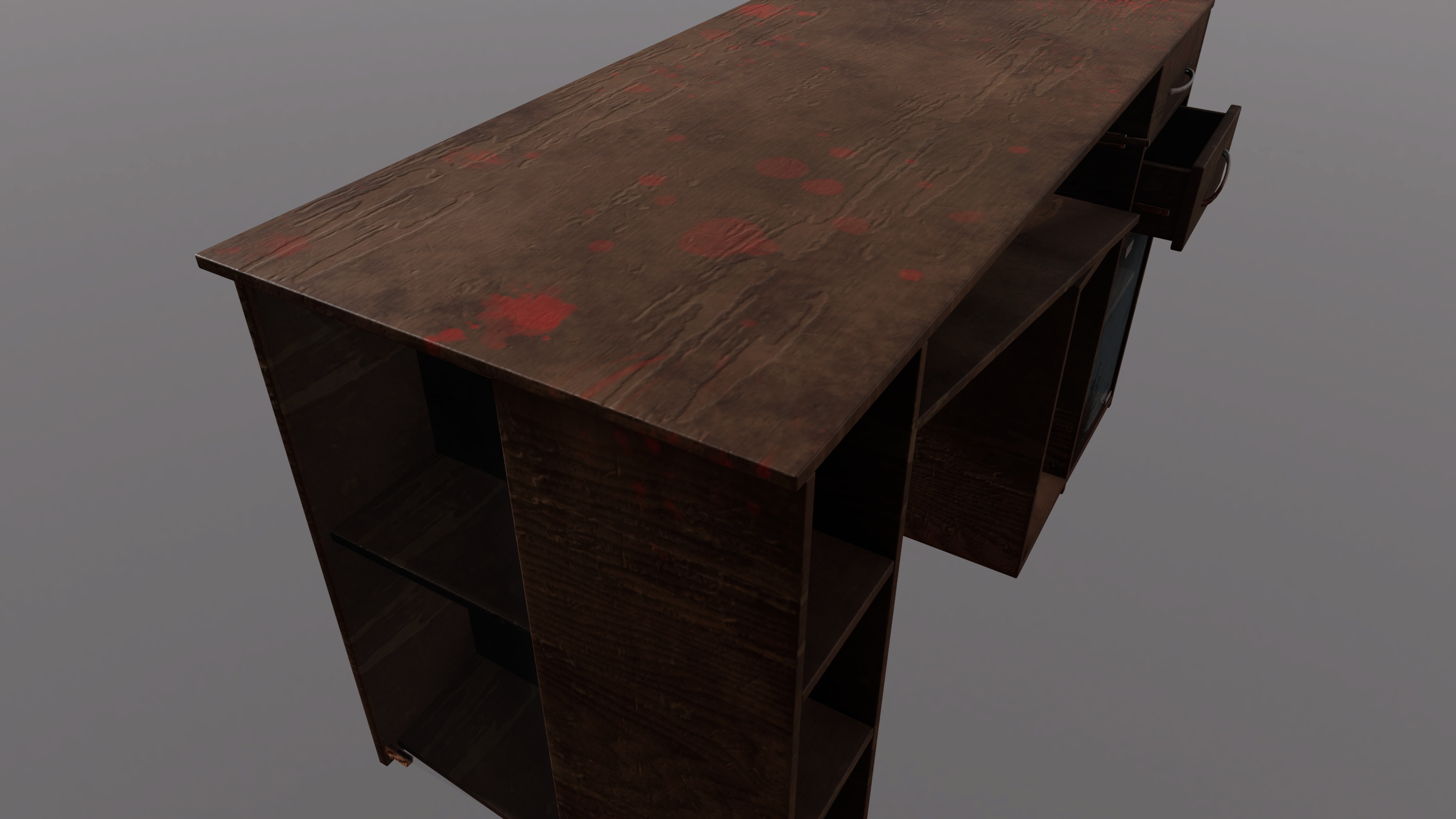 Old Wooden Desk Low-poly 3D model_2