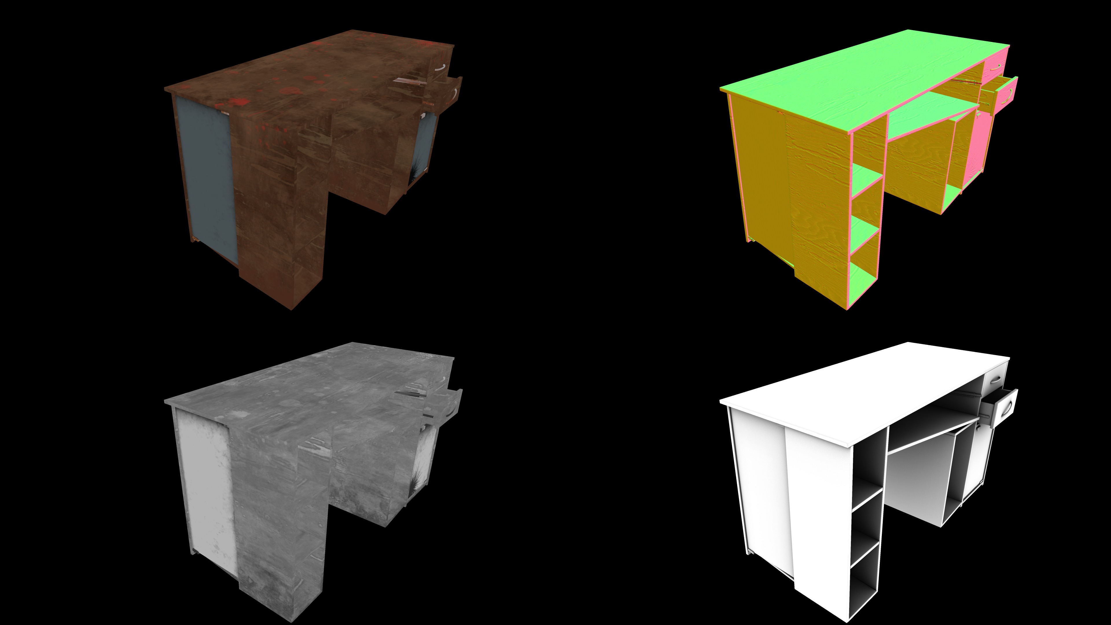 Old Wooden Desk Low-poly 3D model_4
