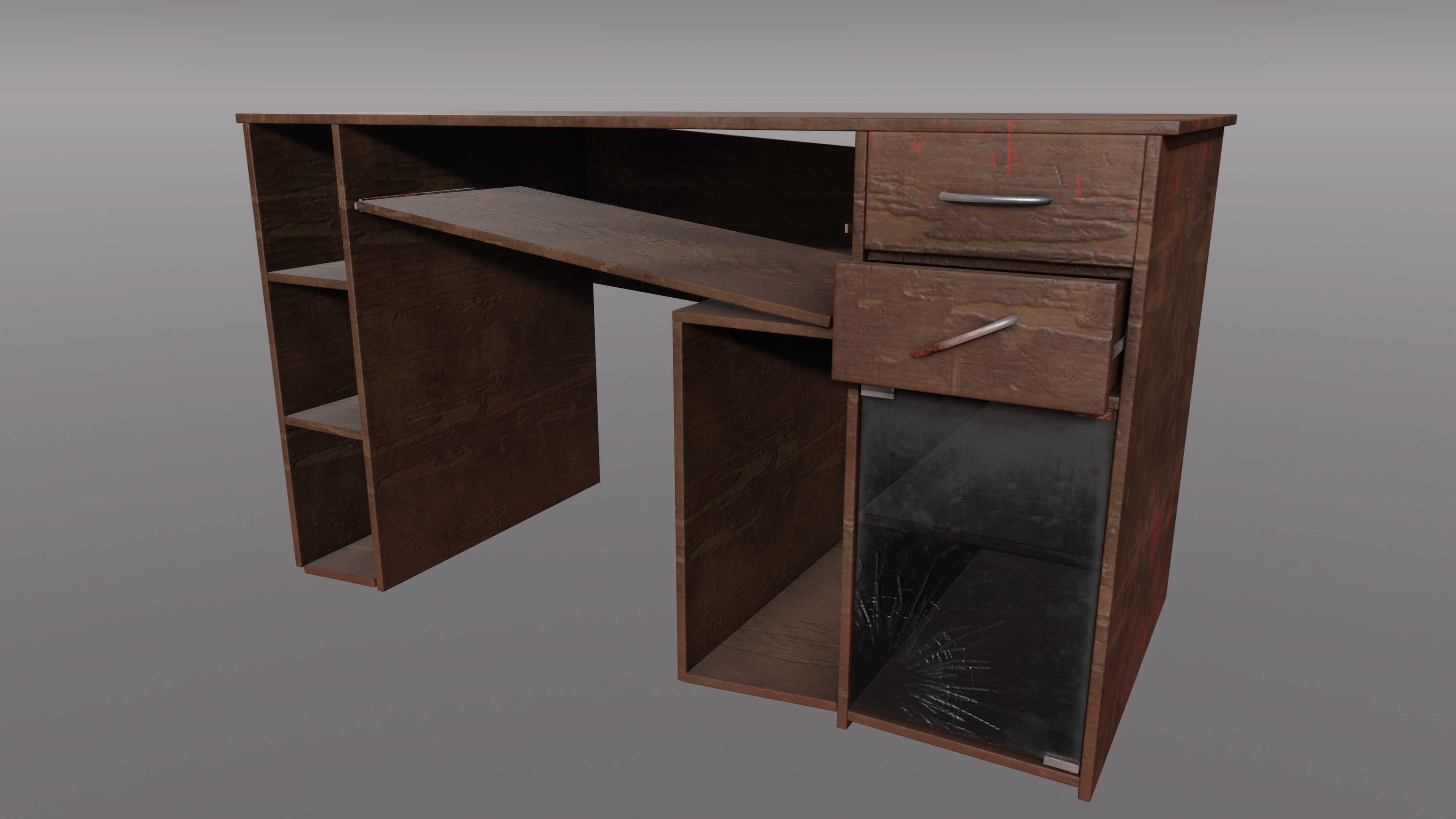 Old Wooden Desk Low-poly 3D model_3
