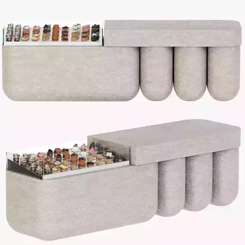 Display case with desserts in a cafe or pastry shop