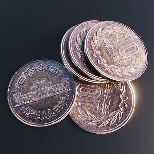 Japanese Yen Coin Low-poly 3D model
