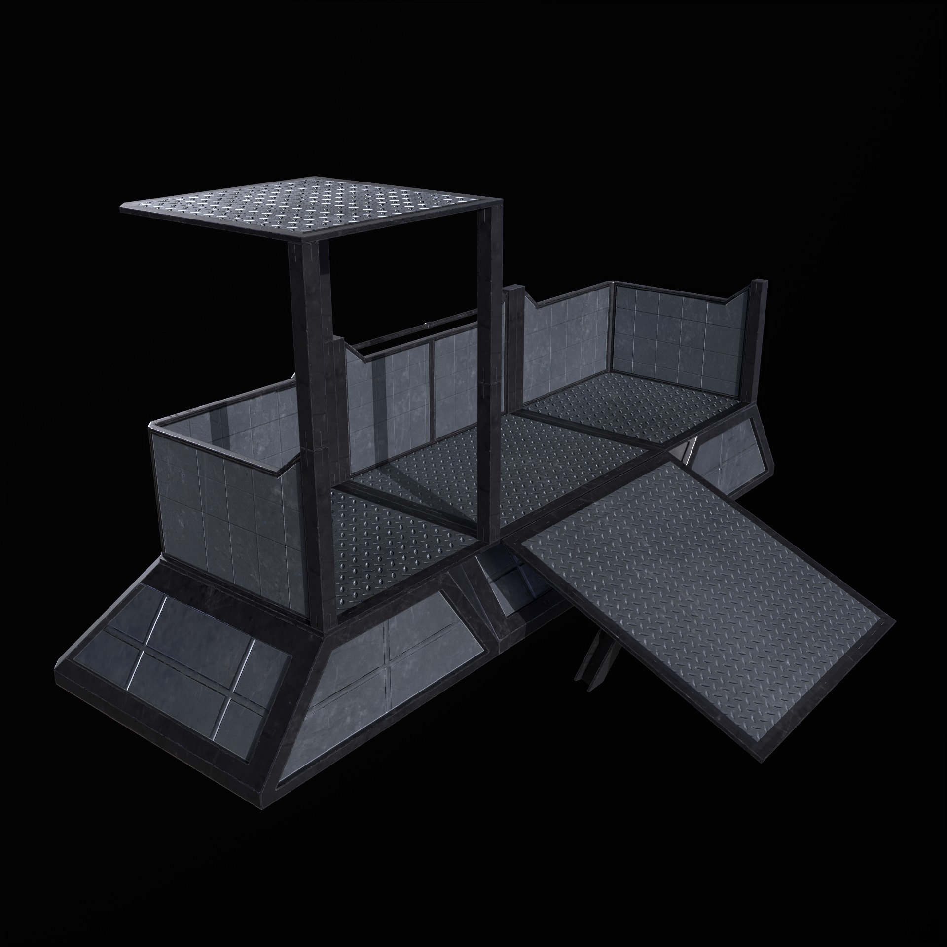 Modular Kit Outpost Walls PBR Low-poly 3D model_16