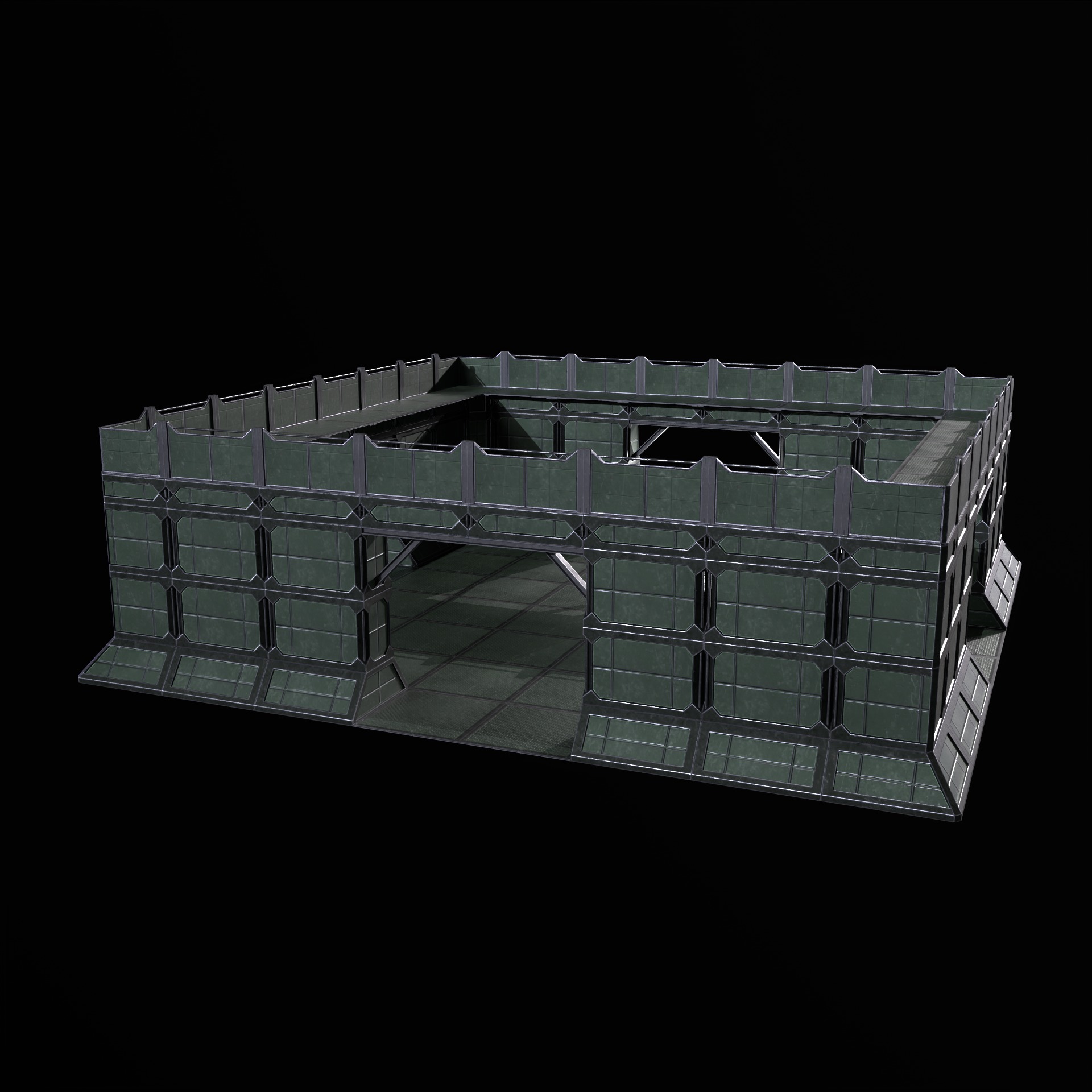 Modular Kit Outpost Walls PBR Low-poly 3D model_7