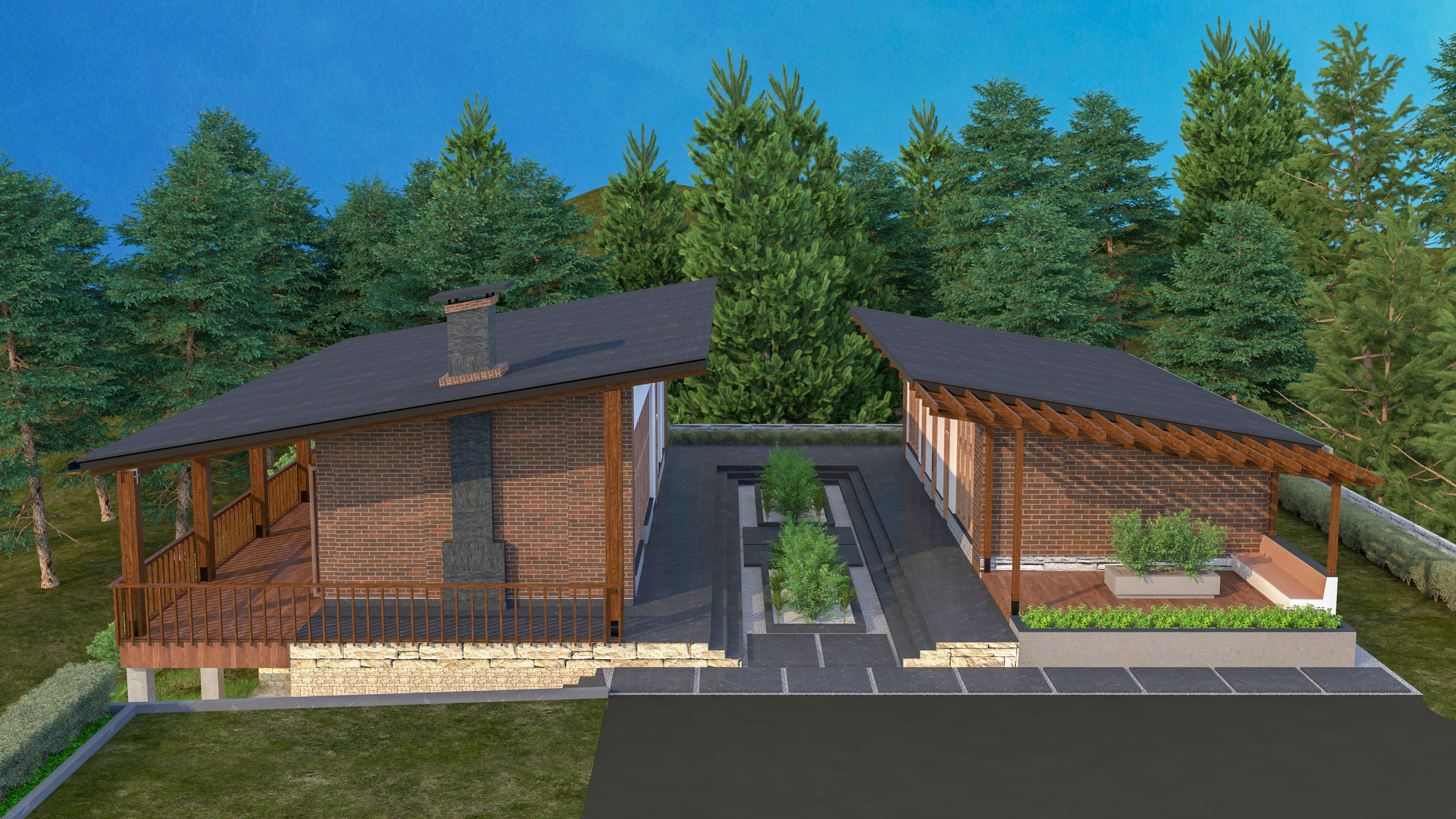 Exterior Scene Modern Architectural Design Low-poly 3D model_1