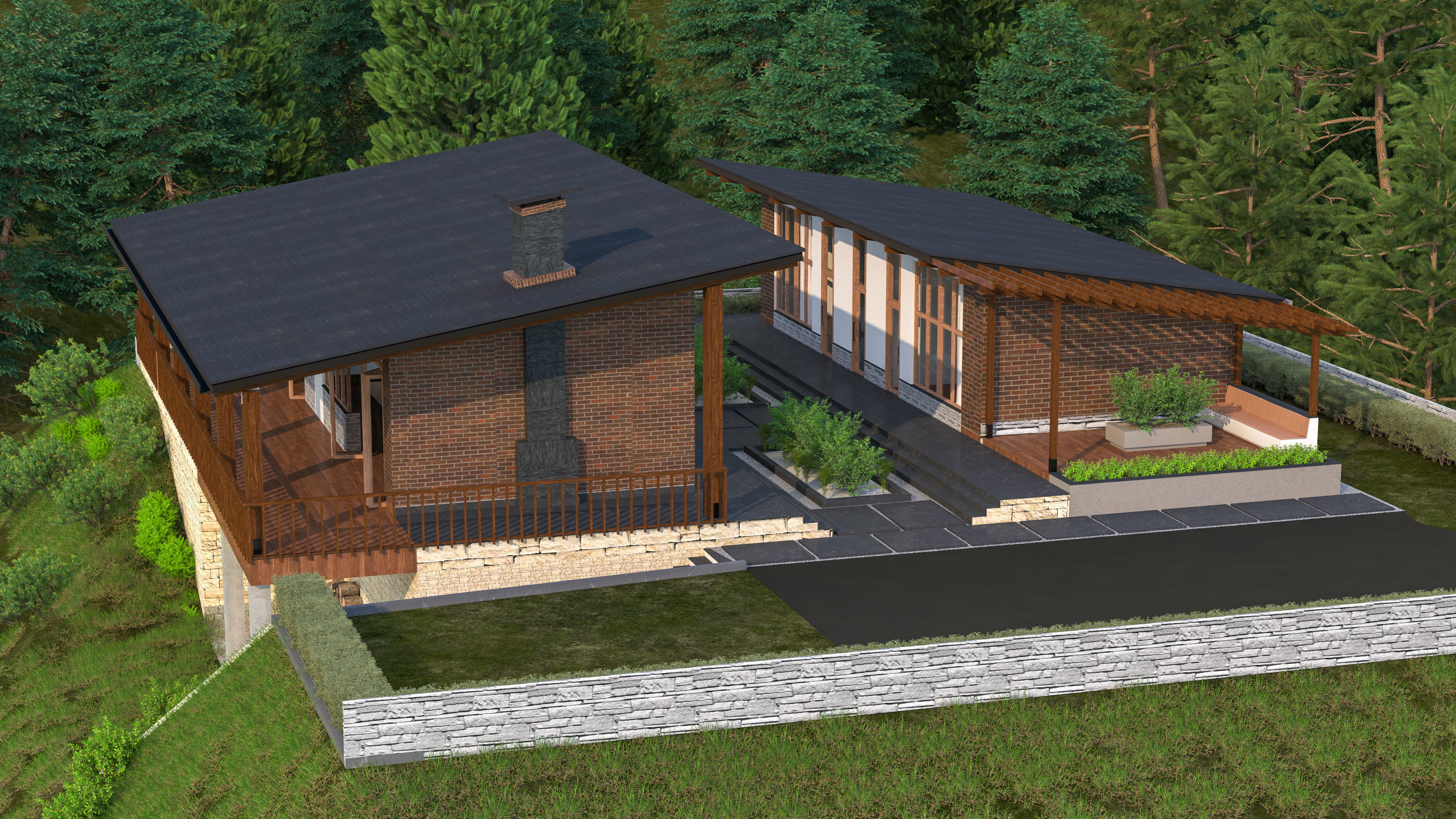 Exterior Scene Modern Architectural Design Low-poly 3D model_2